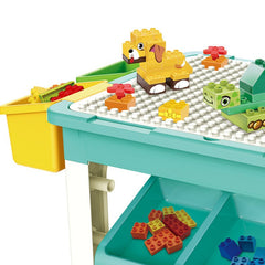 Joc educational Masa cu blocuri de Constructie 69 piese 4 cutii depozitare