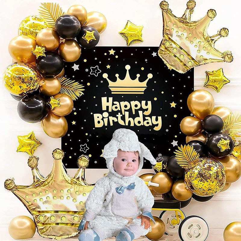 Kit aranjamente baloane happy birthday fundal baloane late- si folie aluminiu negru auriu