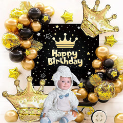 Kit aranjamente baloane happy birthday fundal baloane late- si folie aluminiu negru auriu