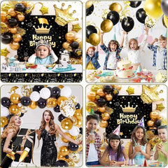 Kit aranjamente baloane happy birthday fundal baloane late- si folie aluminiu negru auriu