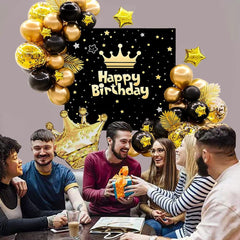 Kit aranjamente baloane happy birthday fundal baloane late- si folie aluminiu negru auriu