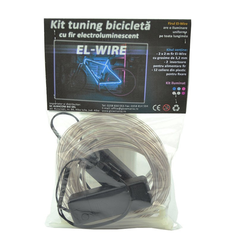 Kit fir luminos EL Wire pentru Tuning roti bicicleta lungime 4 m Alb