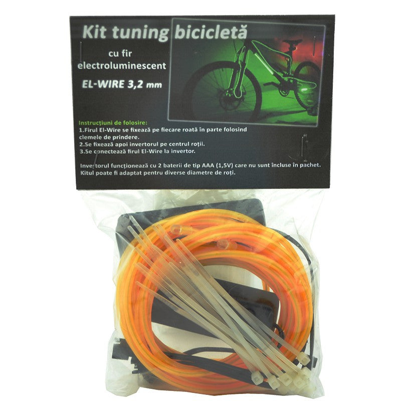 Kit fir luminos el wire pentru tuning roti bicicleta lungime 4 m invertoare incluse culoare galben