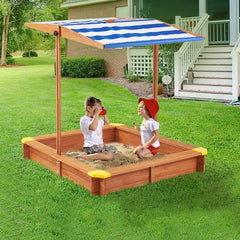 Lada de nisip pentru copii acoperis parasolar ajustabil rotativ la 180  grade 120x120x20 cm lemn