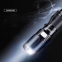Lanterna led cu zoom 7 w 400 lm acumulator li-ion certificare ip34 mod sos aluminiu negru