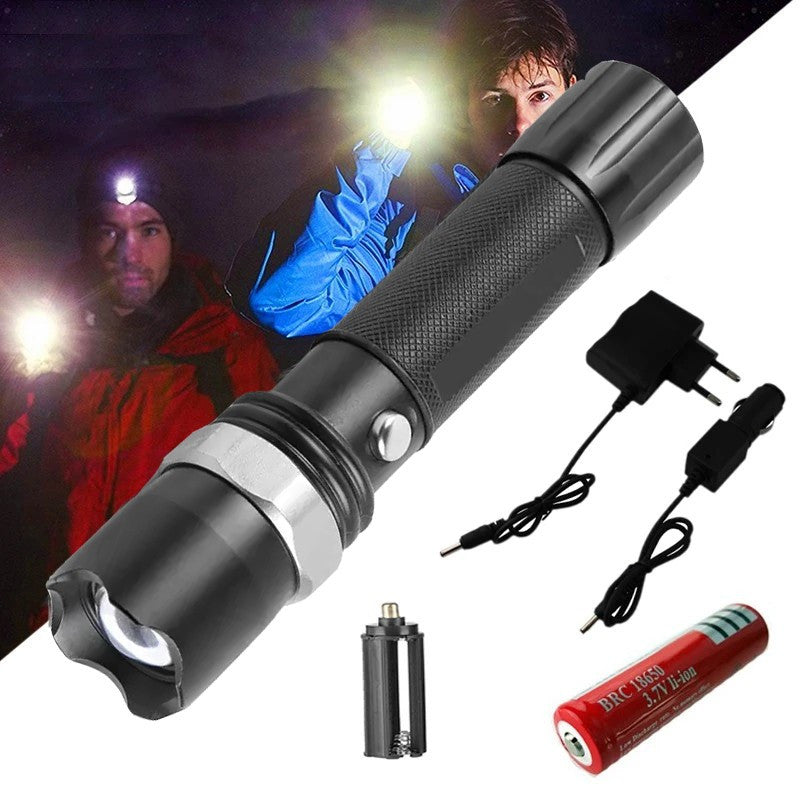 Lanterna smd cu zoom acumulator raza 200 metri incarcator auto si priza