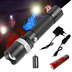 Lanterna smd cu zoom acumulator raza 200 metri incarcator auto si priza