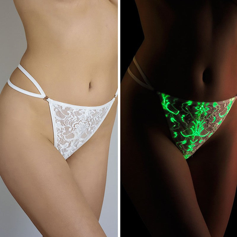 Lenjerie intima tanga tequila dantela alba fosforescenta cu strasuri marime 38