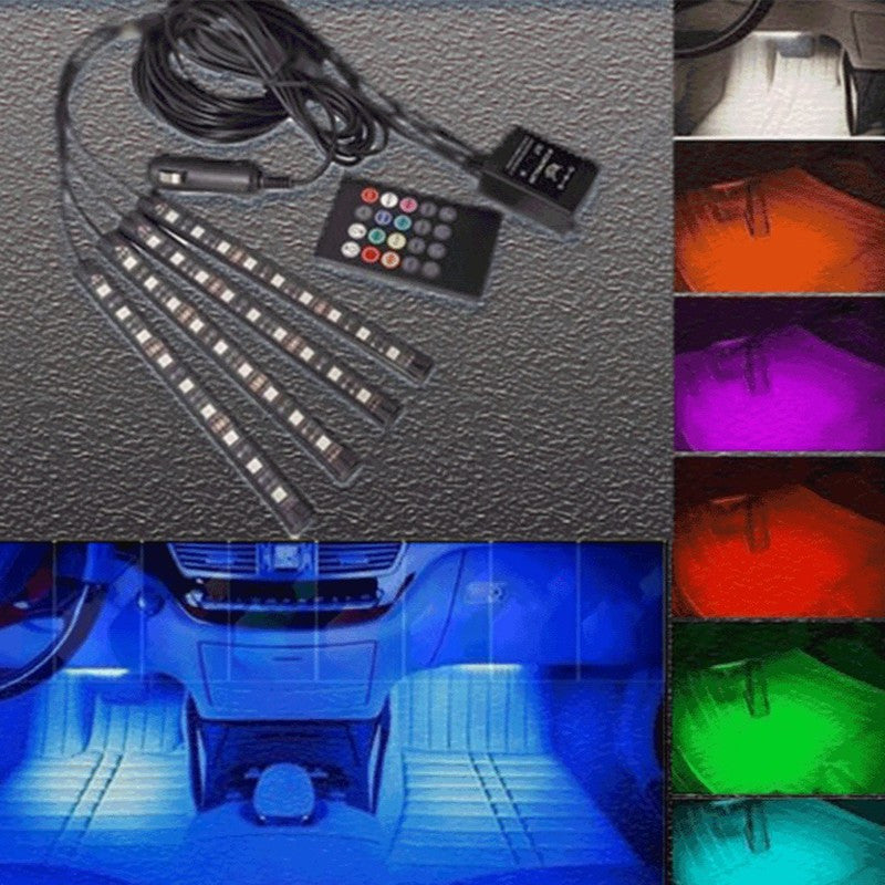 Lumina Led interior Auto senzor sunet 4 benzi autoadezive 12 v cu telecomanda