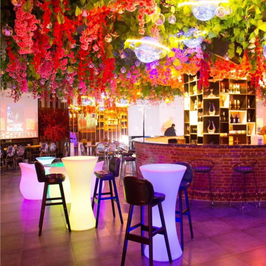 Masa cocktail iluminata led rgb 16 culori interschimbabile control telecomanda 112x58 cm