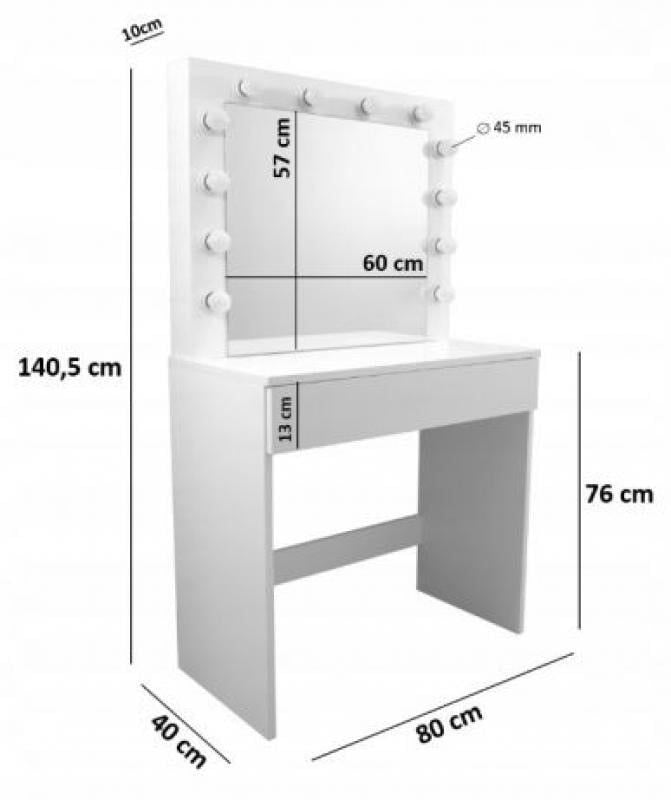 Masa de toaleta oglinda iluminata cu 12 led-uri alb cald 80x40x140 cm mdf alb