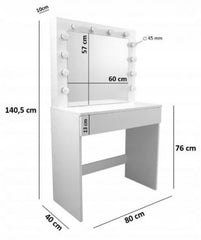 Masa de toaleta oglinda iluminata cu 12 led-uri alb cald 80x40x140 cm mdf alb