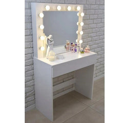 Masa de toaleta oglinda iluminata cu 12 led-uri alb cald 80x40x140 cm mdf alb