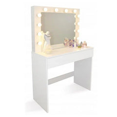 Masa de toaleta oglinda iluminata cu 12 led-uri alb cald 80x40x140 cm mdf alb