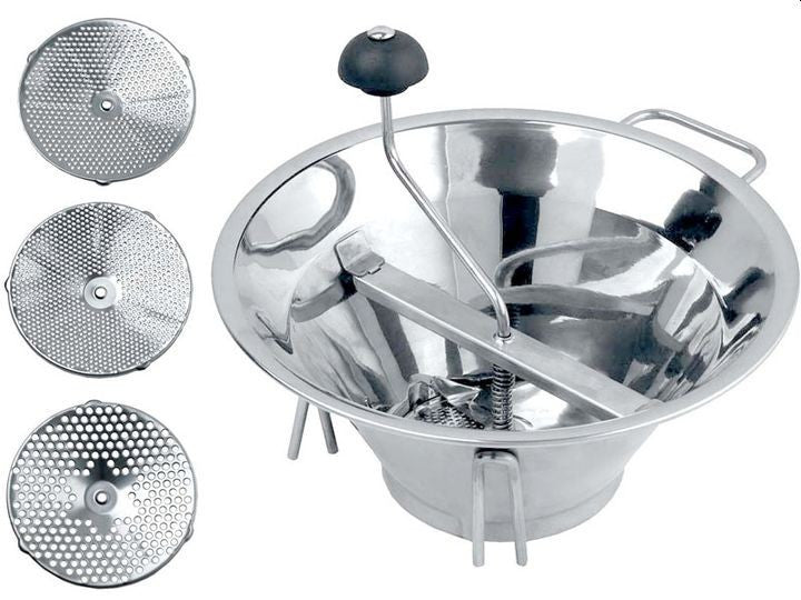 Masina profesionala de pasat rosii legume si fructe diametru 33 cm 3 site interschimbabile inox