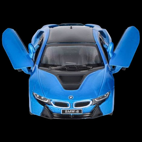 Masinuta die cast BMW i8 scara 1 la 36 12.5 cm albastra