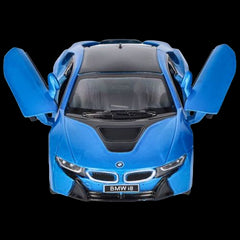 Masinuta die cast BMW i8 scara 1 la 36 12.5 cm albastra