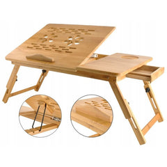 Masuta Laptop Pliabila suport pahar sertar lemn de Bambus 50x30 cm