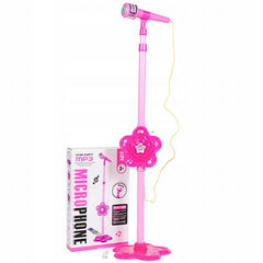 Microfon de jucarie cu stativ reglabil 106 cm amplificator voce mp3 conectare smartphone roz