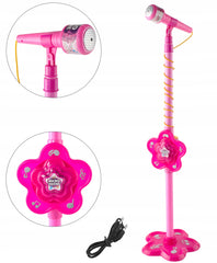 Microfon de jucarie cu stativ reglabil 106 cm amplificator voce mp3 conectare smartphone roz