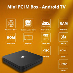 Mini pc im box android tv mira cast 4k ultra hd quad-core 2.0 ghz telecomanda