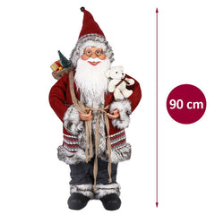 Mos Craciun Decorativ cu Sac Cadouri si Ursulet 90cm Procart