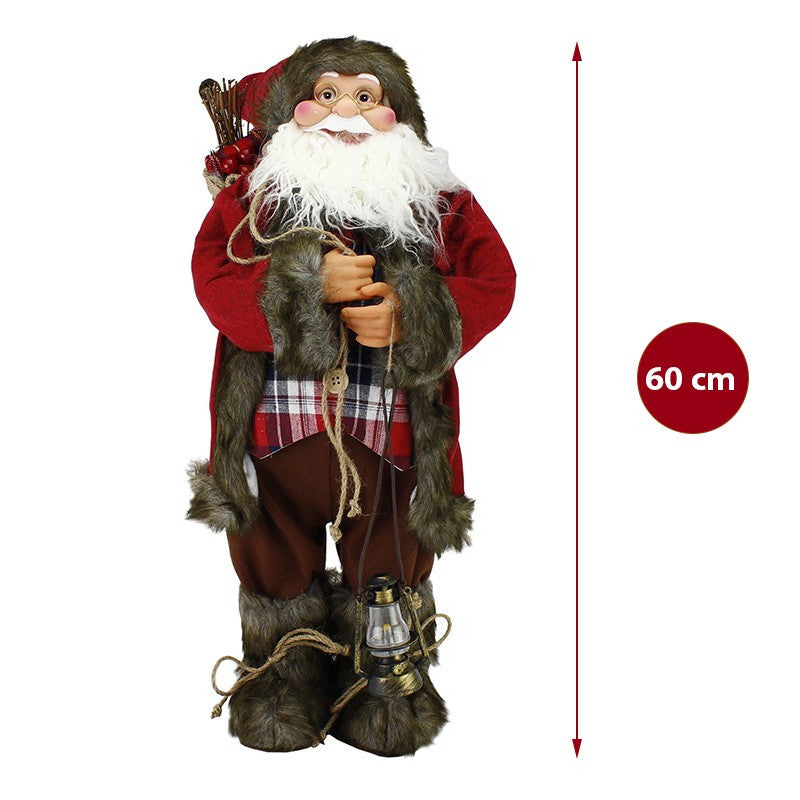 Mos Craciun Handmade cu Felinar si Sac Cadouri aspect Autentic 60 cm