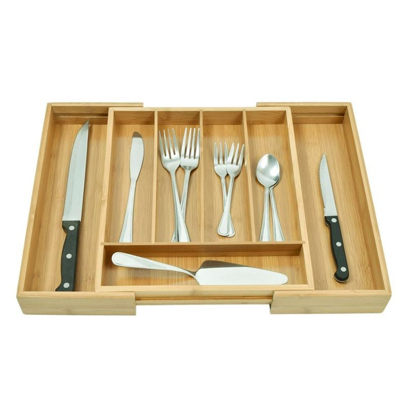 Organizator extensibil pentru tacamuri lemn bambus 7 compartimente