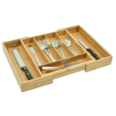 Organizator extensibil pentru tacamuri lemn bambus 7 compartimente