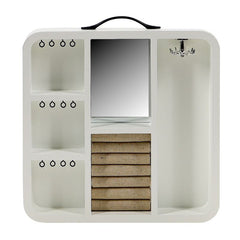 Organizator pentru bijuterii oglinda lemn alb maner role textil 29.6x30x4 cm
