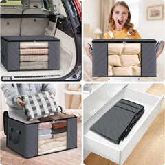 Organizator textil imbracaminte 90 litri incarcare maxima 30 kg fermoar fereastra transparenta 60x43x35 cm