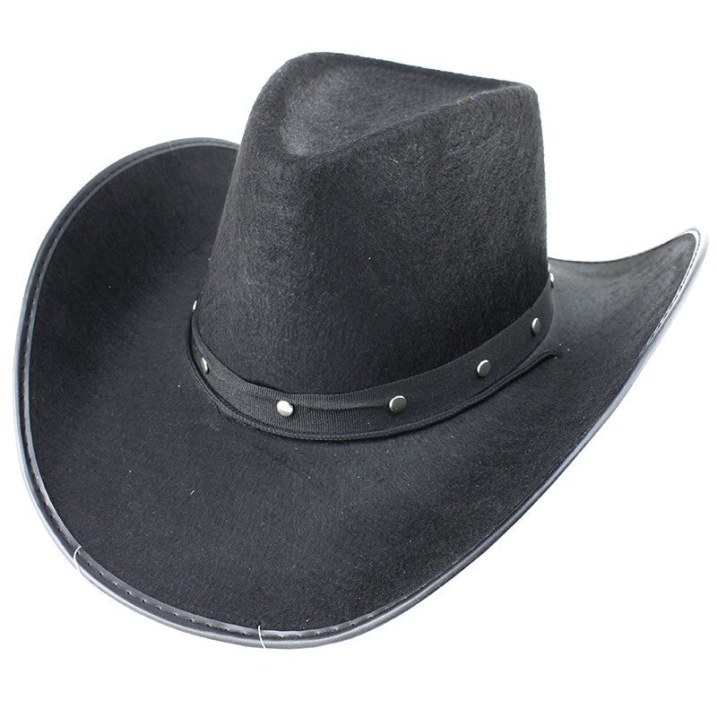 Palarie CowBoy material testil snur decoratiuni metalice negru