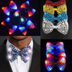 Papion luminos led rgb accesoriu party cu paiete 3 moduri iluminare material textil culoare negru