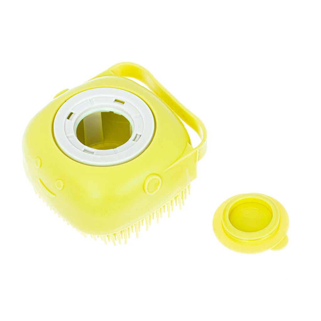 Perie din silicon cu Dozator de Sampon pentru Spalare Caini sau Pisici galben