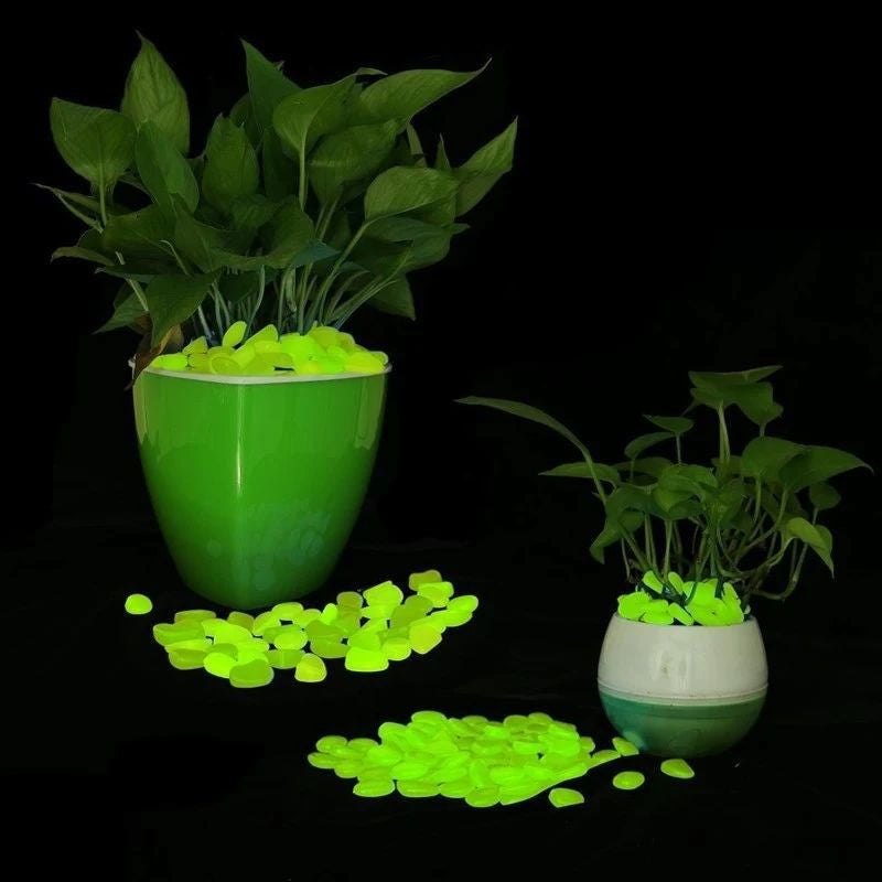 Pietricele fosforescente translucide care lumineaza verde decorative 3-5 cm cantitate 100 gr