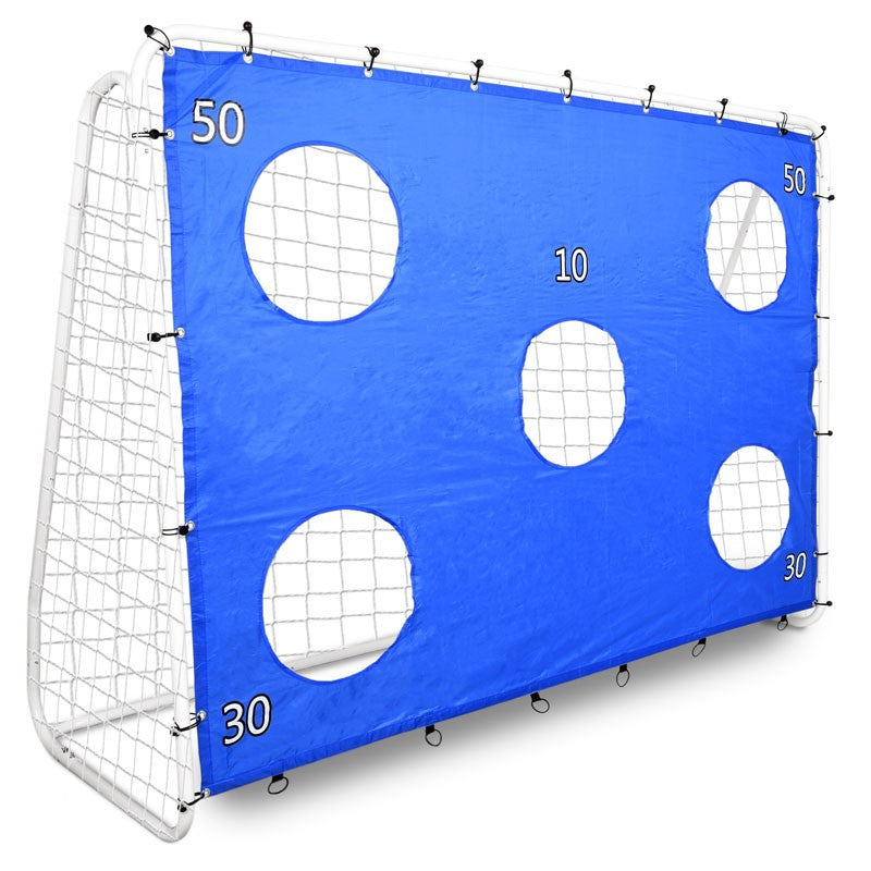 Poarta de fotbal cu 5 tinte pentru antrenament 240x150x90 cm profil 32 mm otel albalbastru