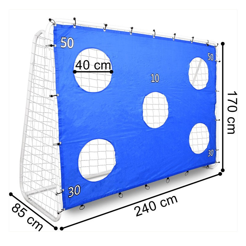 Poarta de fotbal cu 5 tinte pentru antrenament 240x150x90 cm profil 32 mm otel albalbastru