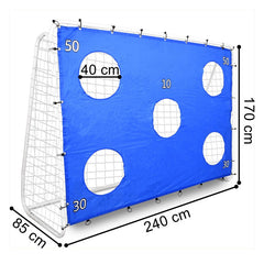 Poarta de fotbal cu 5 tinte pentru antrenament 240x150x90 cm profil 32 mm otel albalbastru