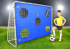 Poarta de fotbal cu 5 tinte pentru antrenament 240x150x90 cm profil 32 mm otel albalbastru
