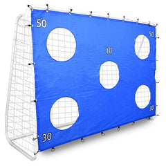 Poarta de fotbal cu 5 tinte pentru antrenament 240x150x90 cm profil 32 mm otel albalbastru