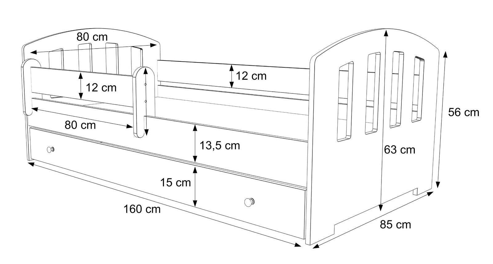Pat copii Felix alb 160x80