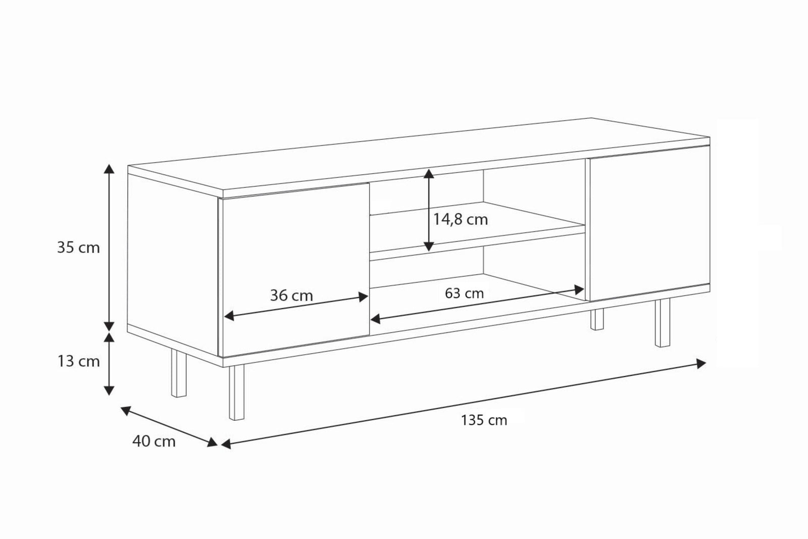 Dulap RTV din casmir Focus 135 cm - picioare aurii