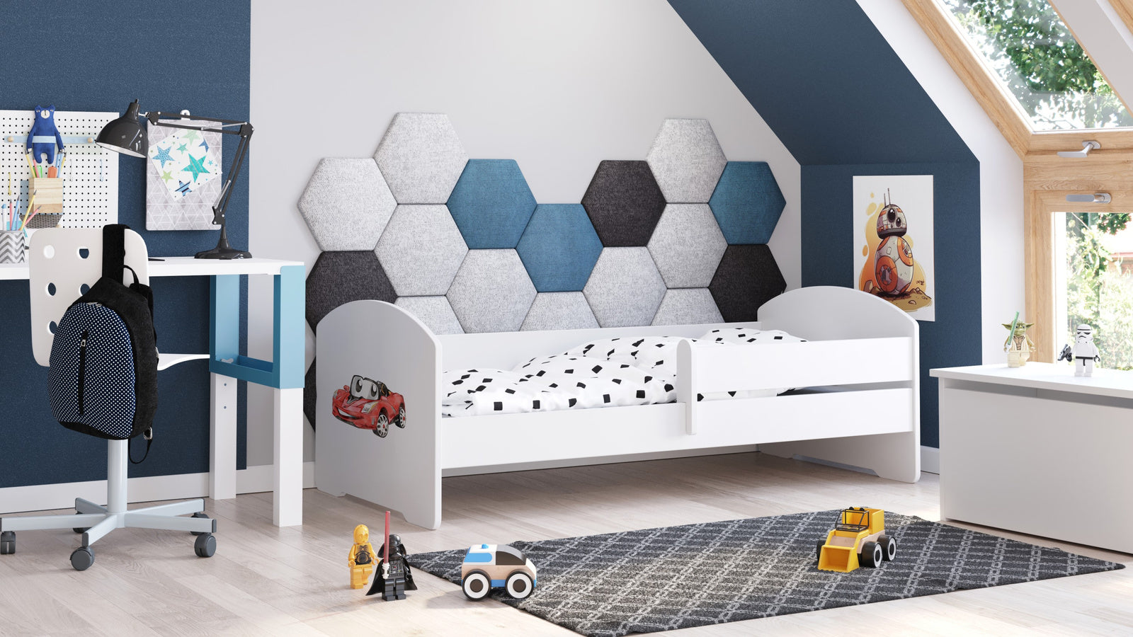 Pat pentru copii Luk 160x80 cu balustrada - Masina de curse