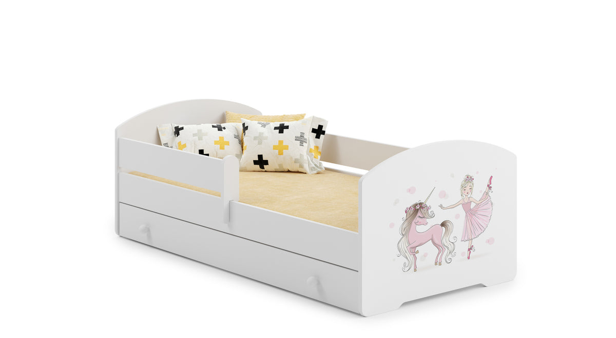 Pat copii Luk 140x70 cu sertar - Fata cu unicorn