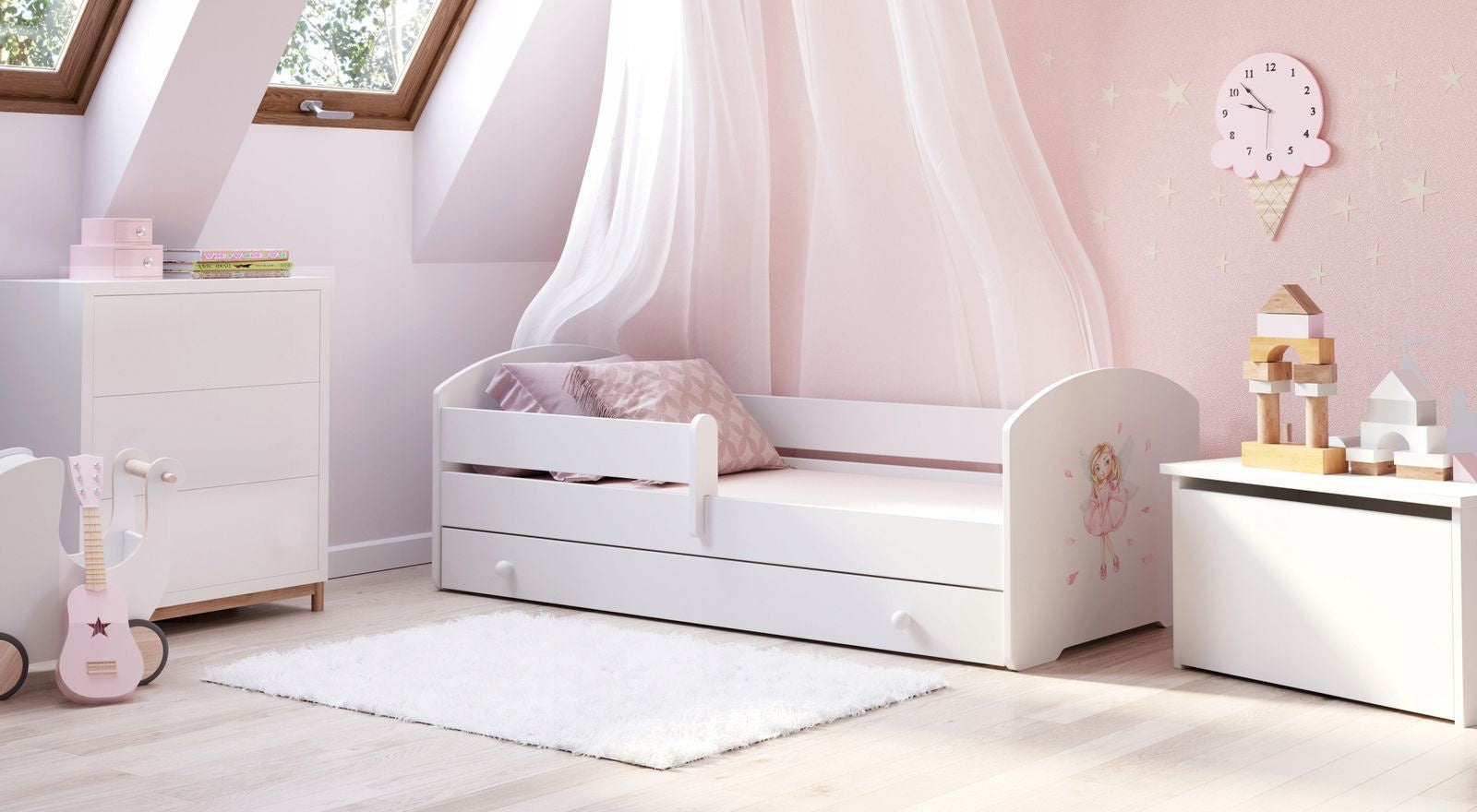 Pat copii Luk 140x70 cu sertar - Fata cu aripi