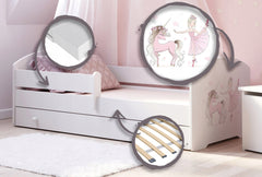 Pat copii Luk 160x80 cu sertar - Fata cu unicorn