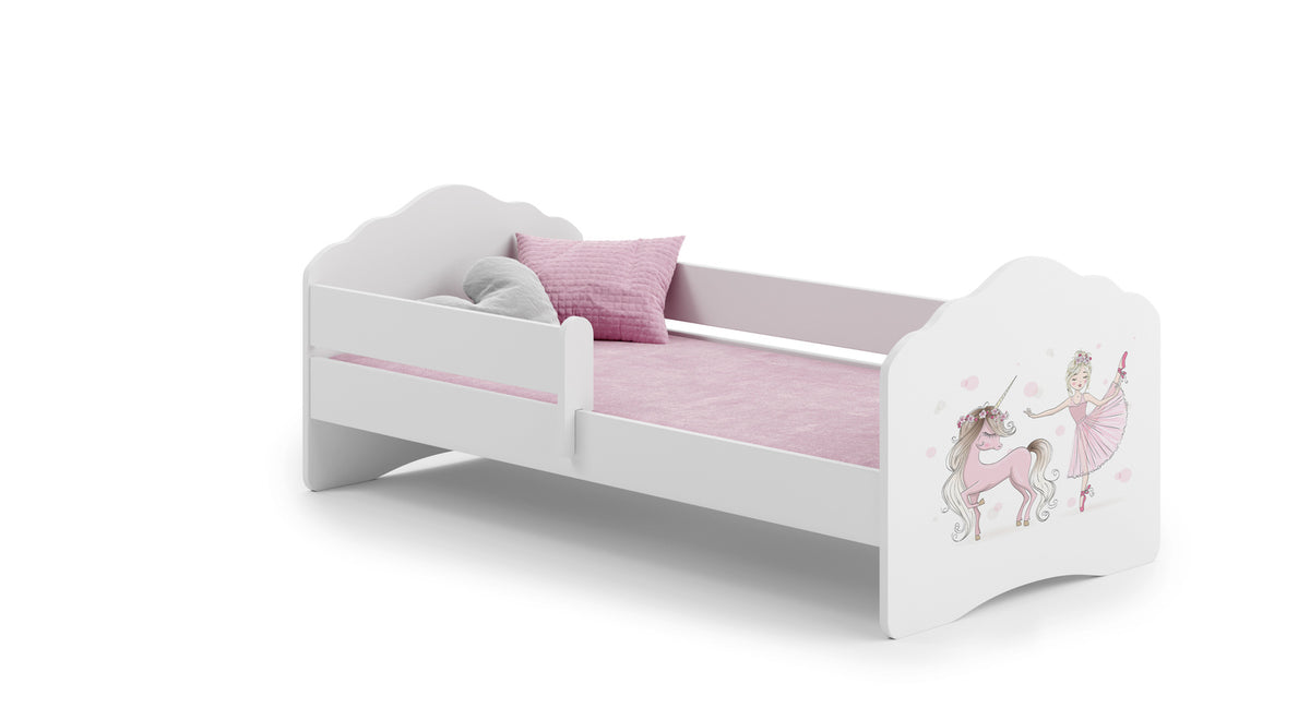 Pat copii FALA 140x70 cu balustrada - Fata cu unicorn