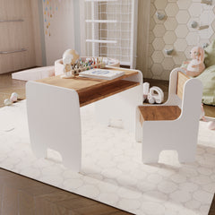 Set masa + scaun copii - culoare alb/stejar craft gold