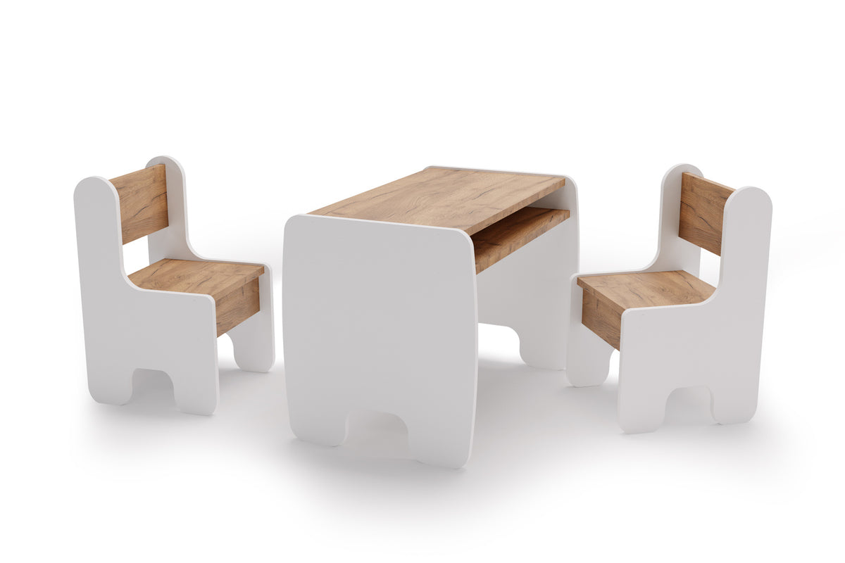 Set masa pentru copii si doua scaune pentru copii - culoare alb/stejar craft gold
