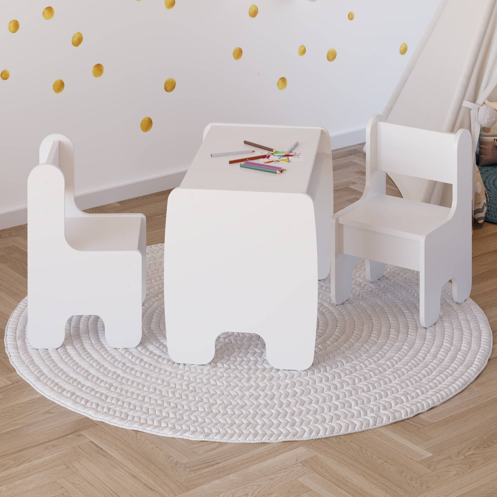 Set masa pentru copii si doua scaune pentru copii - alb